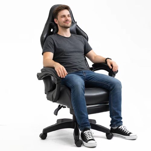 LEAN Forgós Irodai Gamer Szék Lábtartóval és Párnákkal, Fekete