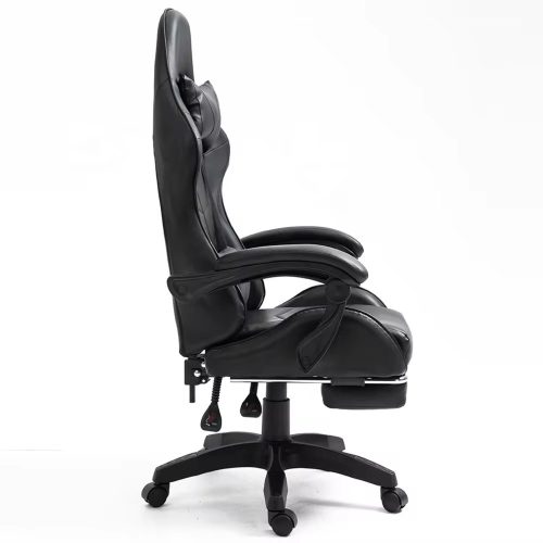 LEAN Forgós Irodai Gamer Szék Lábtartóval és Párnákkal, Fekete