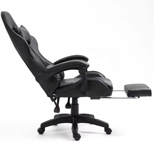 LEAN Forgós Irodai Gamer Szék Lábtartóval és Párnákkal, Fekete