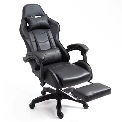 LEAN Forgós Irodai Gamer Szék Lábtartóval és Párnákkal, Fekete