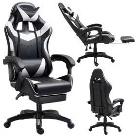   LEAN Forgós Irodai Gamer Szék Lábtartóval és Párnákkal, Fekete és Fehér