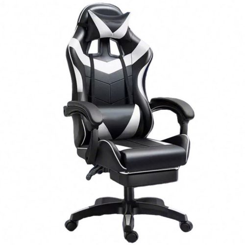 LEAN Forgós Irodai Gamer Szék Lábtartóval és Párnákkal, Fekete és Fehér