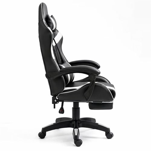 LEAN Forgós Irodai Gamer Szék Lábtartóval és Párnákkal, Fekete és Fehér