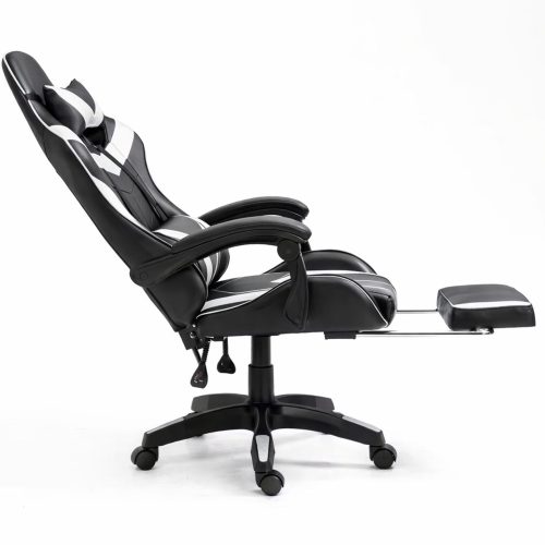 LEAN Forgós Irodai Gamer Szék Lábtartóval és Párnákkal, Fekete és Fehér