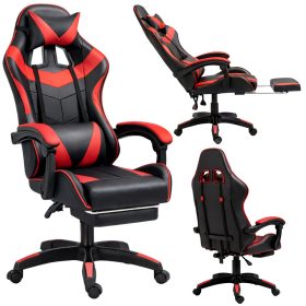   LEAN Forgós Irodai Gamer Szék Lábtartóval és Párnákkal, Fekete és Piros