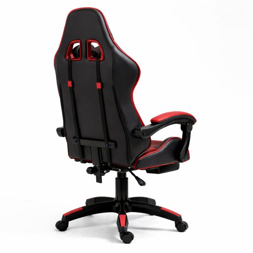 LEAN Forgós Irodai Gamer Szék Lábtartóval és Párnákkal, Fekete és Piros