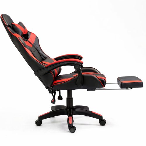 LEAN Forgós Irodai Gamer Szék Lábtartóval és Párnákkal, Fekete és Piros