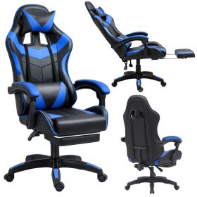   LEAN Forgós Irodai Gamer Szék Lábtartóval és Párnával, Fekete és Kék