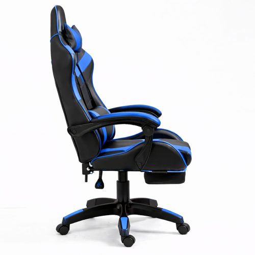 LEAN Forgós Irodai Gamer Szék Lábtartóval és Párnával, Fekete és Kék