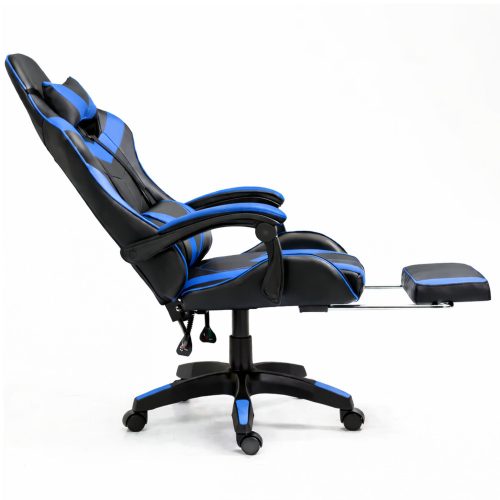 LEAN Forgós Irodai Gamer Szék Lábtartóval és Párnával, Fekete és Kék