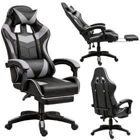   LEAN forgó irodai gamer szék lábtartóval és párnákkal, fekete és szürke