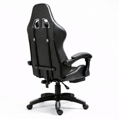 LEAN forgó irodai gamer szék lábtartóval és párnákkal, fekete és szürke