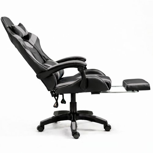 LEAN forgó irodai gamer szék lábtartóval és párnákkal, fekete és szürke