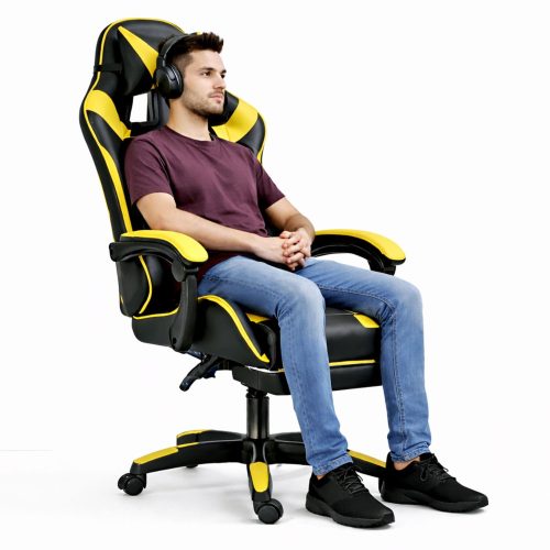 LEAN Forgós Irodai Gamer Szék Lábtartóval és Párnákkal, Fekete és Sárga