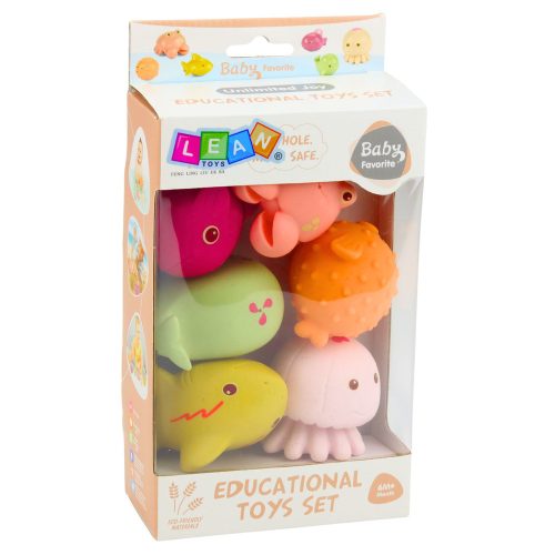 6 darabos oktató gumi tengeri állatból álló készlet fürdéshez és szórakozáshoz.