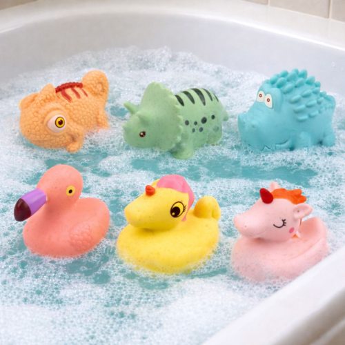 Oktató gumiállatok készlet fürdéshez, pasztell játékok, 6 db.