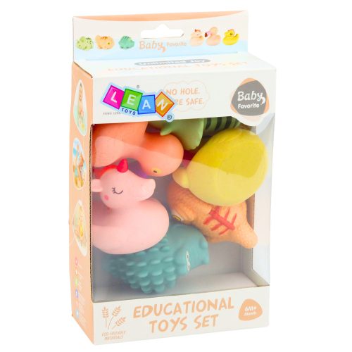 Oktató gumiállatok készlet fürdéshez, pasztell játékok, 6 db.