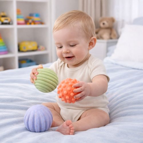 Szenzoros golyók szett babáknak pasztell 3 db 6 cm