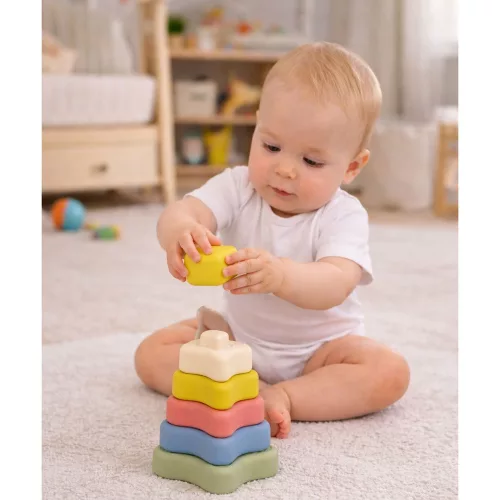 Szenzoros Piramis Csillagok Puha Blokk Színes Puzzle 6 db-os.