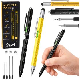   9 az 1-ben multifunkciós toll, vízmérték, zseblámpa, csavarhúzó, sárga, fekete, 2 db