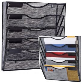   Fém rendező dokumentumokhoz és újságokhoz, fali polc, 5 rekesz, A4, fekete