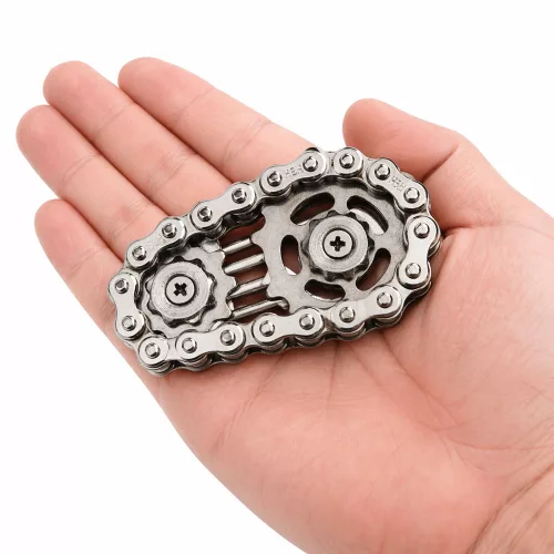 Fidget Spinner lánckerék, stresszoldó, rozsdamentes acél, ezüst