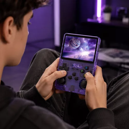 Mini R36S Portable Retro Gaming Console 21,000 IPS 3.5 Inch Purple