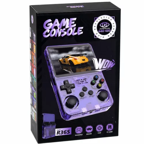 Mini R36S Portable Retro Gaming Console 21,000 IPS 3.5 Inch Purple