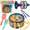 Musikinstrumenten-Set für Kinder: Trommel, Trompete, Rasseln, Stöcke