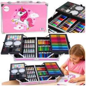   150 darabos kreatív rajzkészlet unikornis bőröndből, rózsaszín.