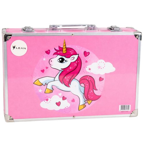 150 darabos kreatív rajzkészlet unikornis bőröndből, rózsaszín.
