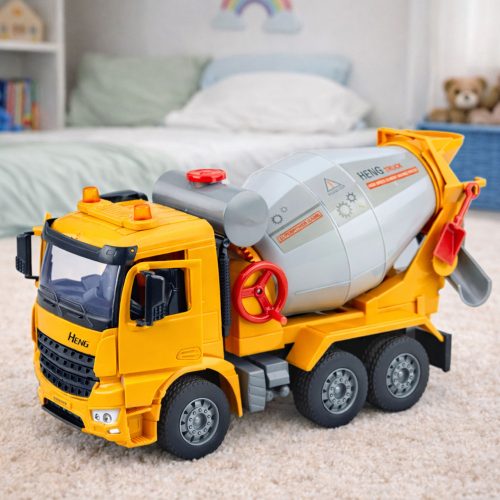 Építőipari teherautó betonkeverő forgó dob fények hangok