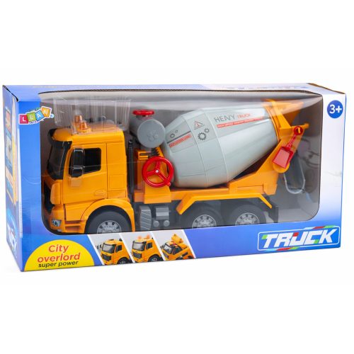 Építőipari teherautó betonkeverő forgó dob fények hangok