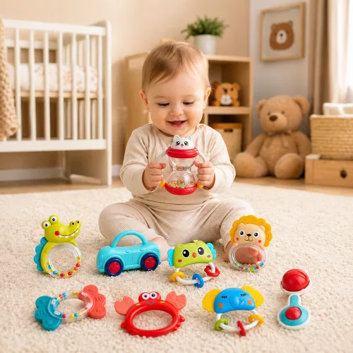 Set of Rattles, Teethers, Toys for Toddlers, Colorful, Moving, 9 pcs.