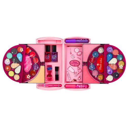 Szépségkészlet sminkhez és körömápoláshoz, kozmetikumok, szemhéjfestékek, körömlakkok, tok