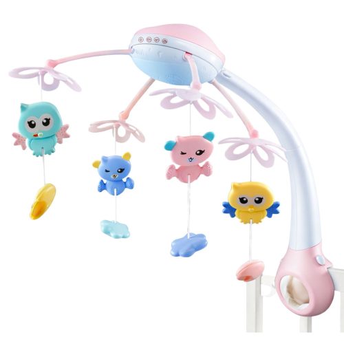 Crib Carousel Projector 2 in 1 Melodies Animal Sounds Remote Control Pink