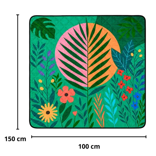 Pikniktakaró, strandszőnyeg, utazószőnyeg, növények, színes, 100 x 150 cm