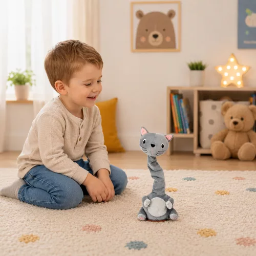 Plüss Táncoló Macska Interaktív Játék Zenei Hangok Kabala Szürke