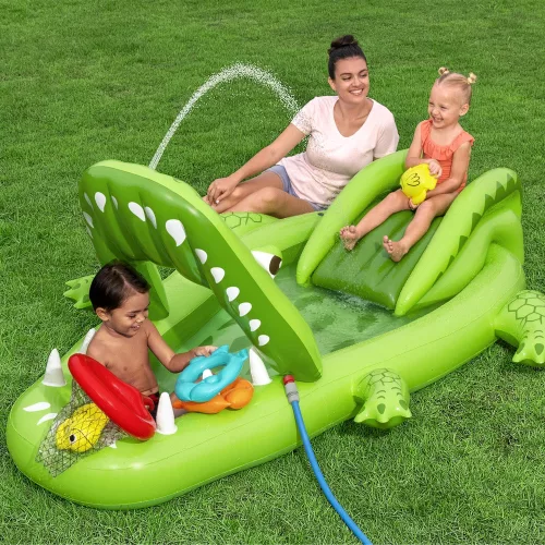 Vízi játszótér csúszdával, krokodil kiegészítőkkel, Bestway 53169