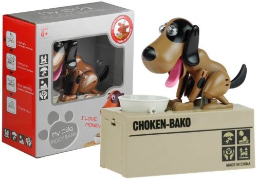Kutya Piggy Bank robot érme csámcsogó játék pénzes doboz barna - fekete