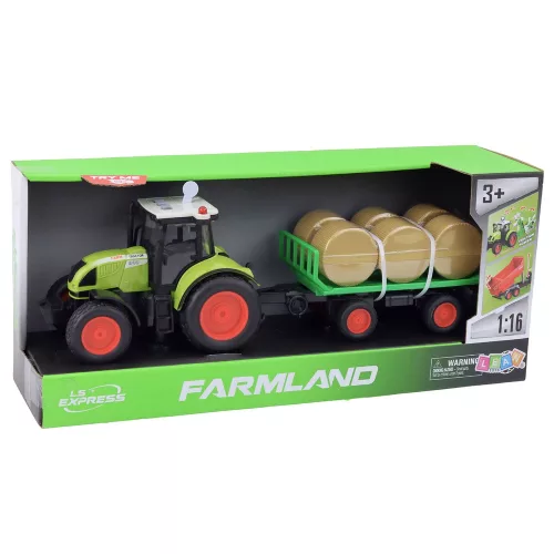 Traktor pótkocsival széna hang- és fényeffektekkel 37,5 cm