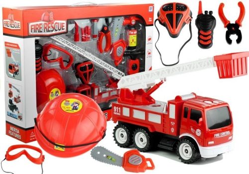 Állítsa be a Fireman Fire Engine autó sisak tűzoltó fűrész 14 elem