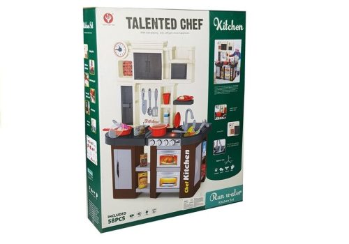 Interaktív Konyha Gyermekeknek Okp Hűtőszekrény Vízcsap Tartozékok 58 db.