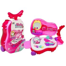 Hordozható fésülködőasztal hegedűtokban, tükörrel