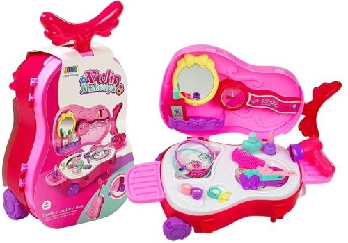 Hordozható fésülködőasztal hegedűtokban, tükörrel