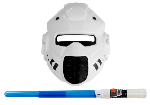 Űrlézerfegyver karddal és maszkkal