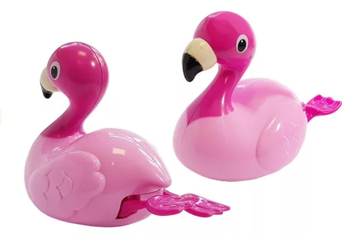 Fürdő flamingó úszik a vízen