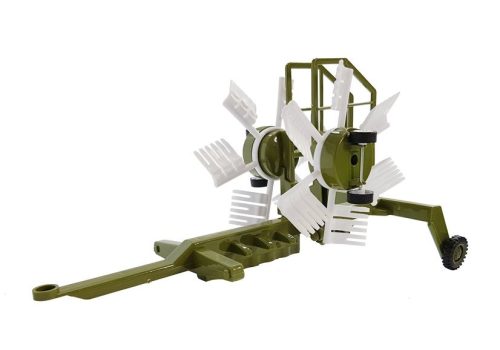 Traktor pótkocsival, gereblyével és piros tankerrel