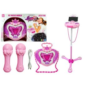 Zenedoboz állványon Mikrofonos hangszóró Rózsaszín