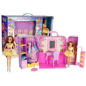   Öltöző fénnyel és tükörrel. 26 cm baba. Ruhakészlet. Kiegészítők